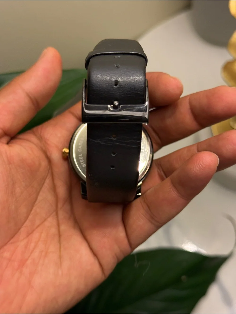 Kenneth Cole New York Black Dial Black Leather Strap Watch with Gold Accents men